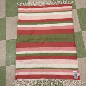 Vtg Avoca Mills 100% Wool Woven Throw Lap Blanket Shawl Candy Stripes Ireland
